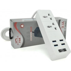 Мережевий фільтр ТВ-Т07, 2 розетки + 4 USB, 2 м, перетин 3х0, 75мм, 2500W, White (21818)