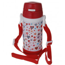 Дитячий вакуумний термос А-PLUS 320 мл з трубочкою і шнурком для носіння на шиї (1776) Червони з сердечками