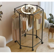 Вішак для одягу з поворотом на 360° для спальні, шестикутна, обертова, з коліщатками 120х74,5х35 см Чорна (3066)