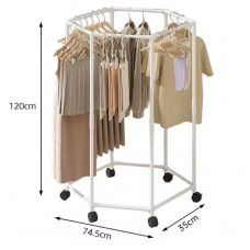 Вішак для одягу з поворотом на 360° для спальні, шестикутна, обертова, з коліщатками 120х74,5х35 см Біла (3066)