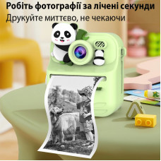 Дитячий Фотоапарат Миттєвого друку з підтримкою microSD card FullHD. S11, GREEN PANDA Зелений (11539)