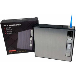 Портсигар з автоматичною подачею та з турбо-запальничкою FOCUS HL-535 Silver