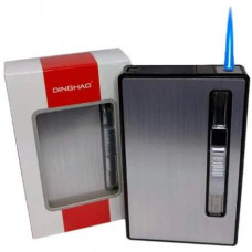 Портсигар з автоматичною подачею та з турбо-запальничкою На 20 тонких сигарет DINGHAO HL-534 Silver