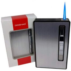 Портсигар з автоматичною подачею та з турбо-запальничкою На 20 тонких сигарет DINGHAO HL-534 Silver