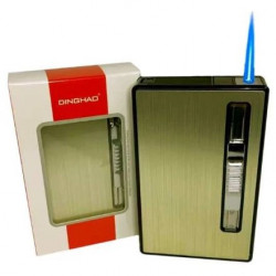 Портсигар з автоматичною подачею та з турбо-запальничкою На 20 тонких сигарет DINGHAO HL-534 Gold