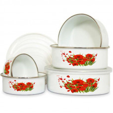 Набір круглих судочків A-Plus 5 шт Емаль Маки (0961)