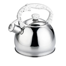 Чайник Stenson MH-5174 з нержавіючої сталі нейлонова ручка 2л капсульне дно. Сріблястий, біла ручка