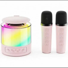 Портативна Bluetooth колонка K19 з підсвічуванням LED та двома мікрофонами для караоке Рожевий (10346)