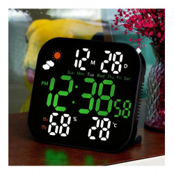 Электронные часы настенные/настольные, DS-3828L с термометром, гигрометром и календарем. Черный (10445)