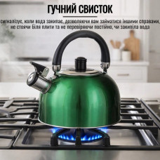 Чайник 2,5л WK-1329 A-Plus зі свистком. Нержавіюча Сталь. Зелений