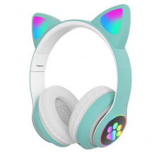 Бездротові дитячі MP3 Навушники з котячими Вушками з підсвіткою з MicroSD з FM-Радіо Cat Ear STN-28 Bluetooth Зелений (J-11336)