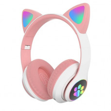 Бездротові дитячі MP3 Навушники з котячими Вушками з підсвіткою з MicroSD з FM-Радіо Cat Ear STN-28 Bluetooth Рожевий (J-11336)