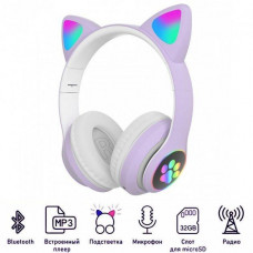 Бездротові дитячі MP3 Навушники з котячими Вушками з підсвіткою з MicroSD з FM-Радіо Cat Ear STN-28 Bluetooth Фіолетовий (J-11336)