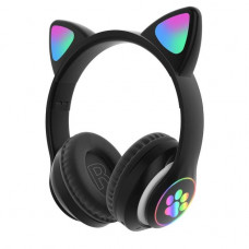 Бездротові дитячі MP3 Навушники з котячими Вушками з підсвіткою з MicroSD з FM-Радіо Cat Ear STN-28 Bluetooth Чорний (J-11336)